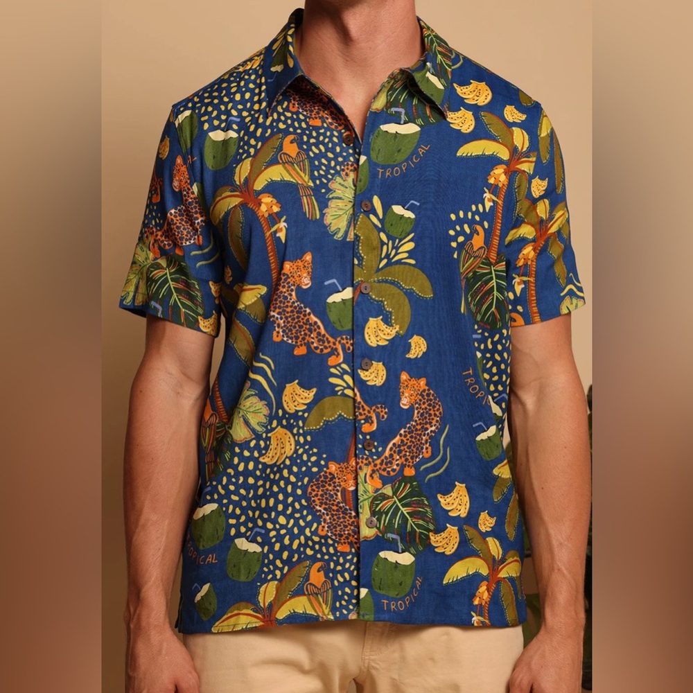 Shore Twilight Jungle Polo Tropical Coconut Parrot Shirt Large
